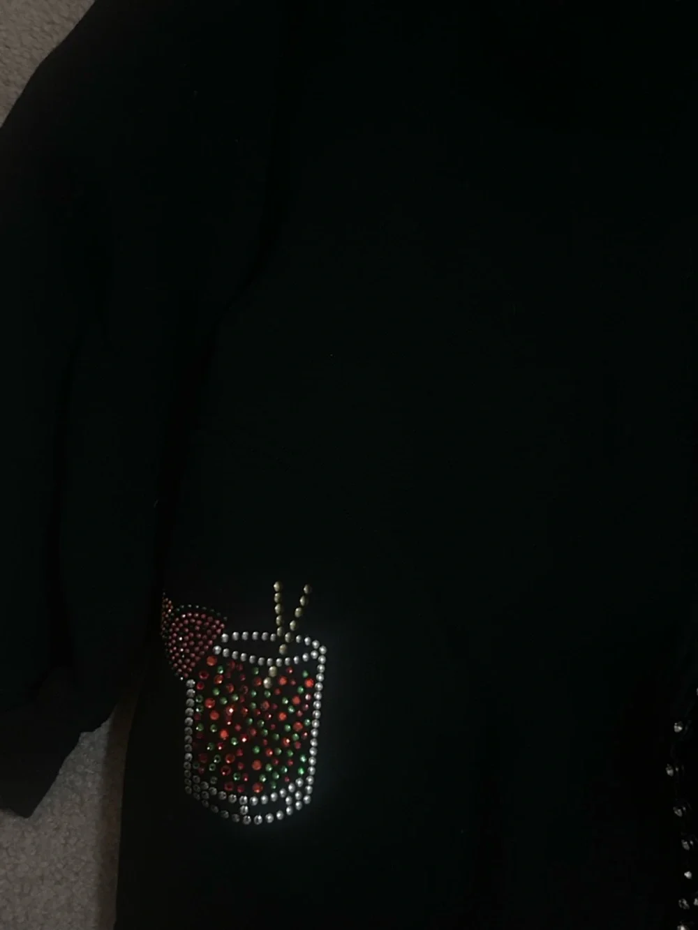 Rhinestone Martini Cocktail It's 5 O'Clock Somewhere Unique Black Sweater - Picture 5 of 7